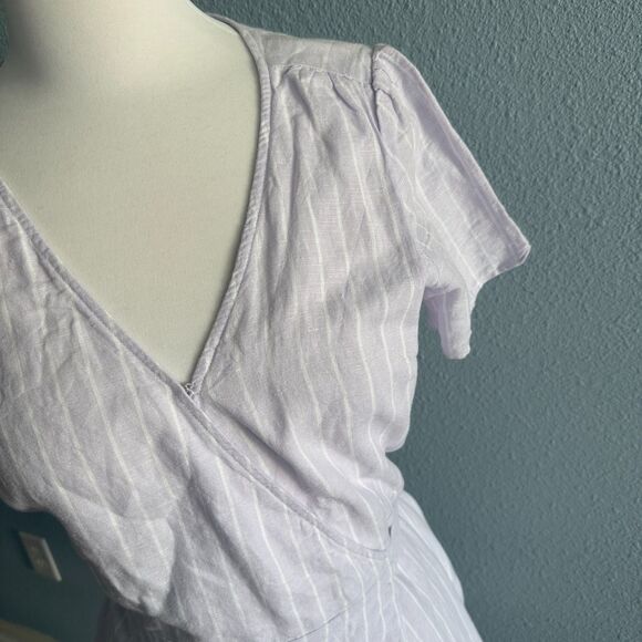 GAP Lavender Linen Striped Wrap Mini Dress Size Medium - Picture 4 of 8
